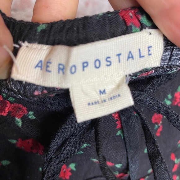 NWT Aeropostale Black Floral Smocked Mini Dress Size M | Rose Print Sundress - Picture 8 of 11